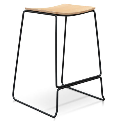 Black Frame Bar Stool with Natural Timber Seat