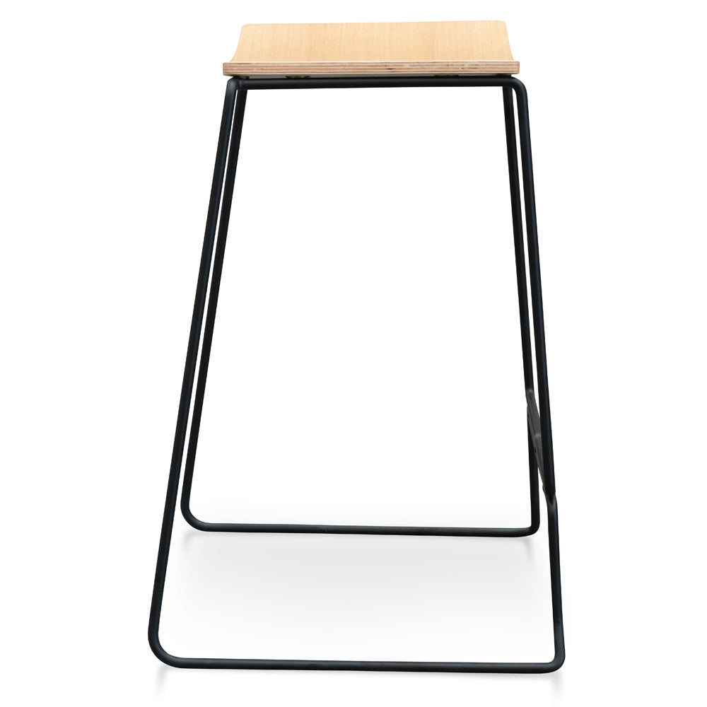 Black Frame Bar Stool with Natural Timber Seat