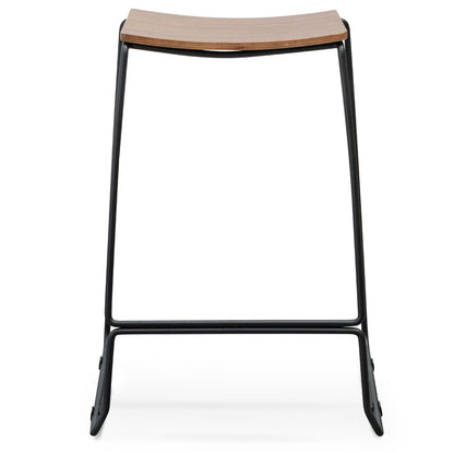 Black Frame Bar Stool with Walnut Timber Seat