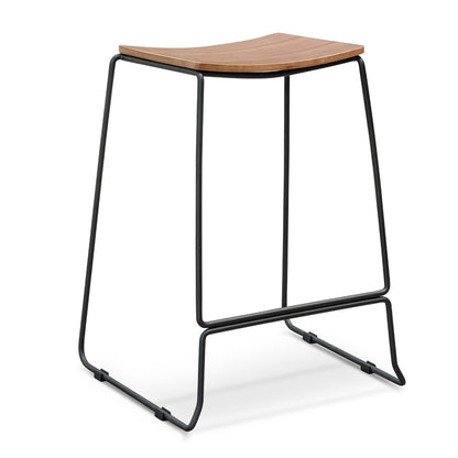 Black Frame Bar Stool with Walnut Timber Seat