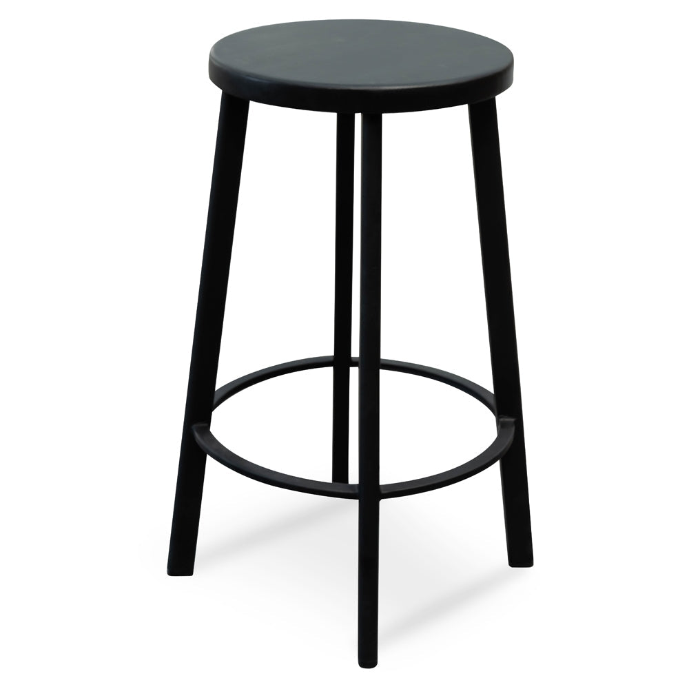 Black Frame Bar Stool with Black Timber Seat (65cm)