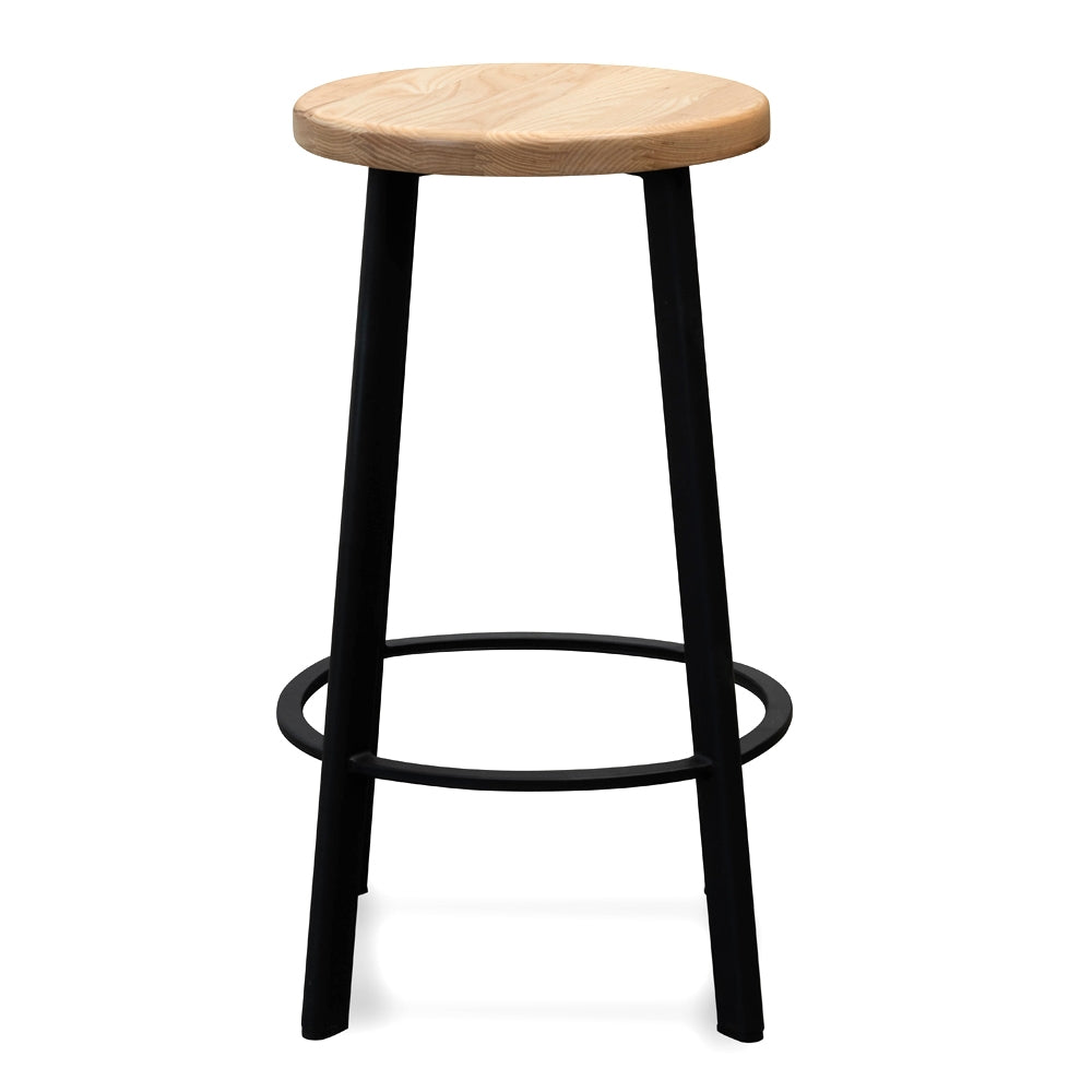 Black Frame Bar Stool with Natural Timber Seat (65cm)