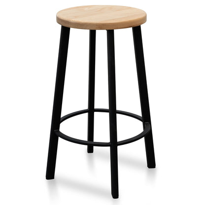 Black Frame Bar Stool with Natural Timber Seat (65cm)