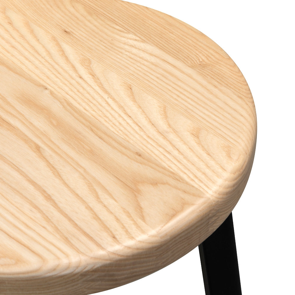 Black Frame Bar Stool with Natural Timber Seat (65cm)