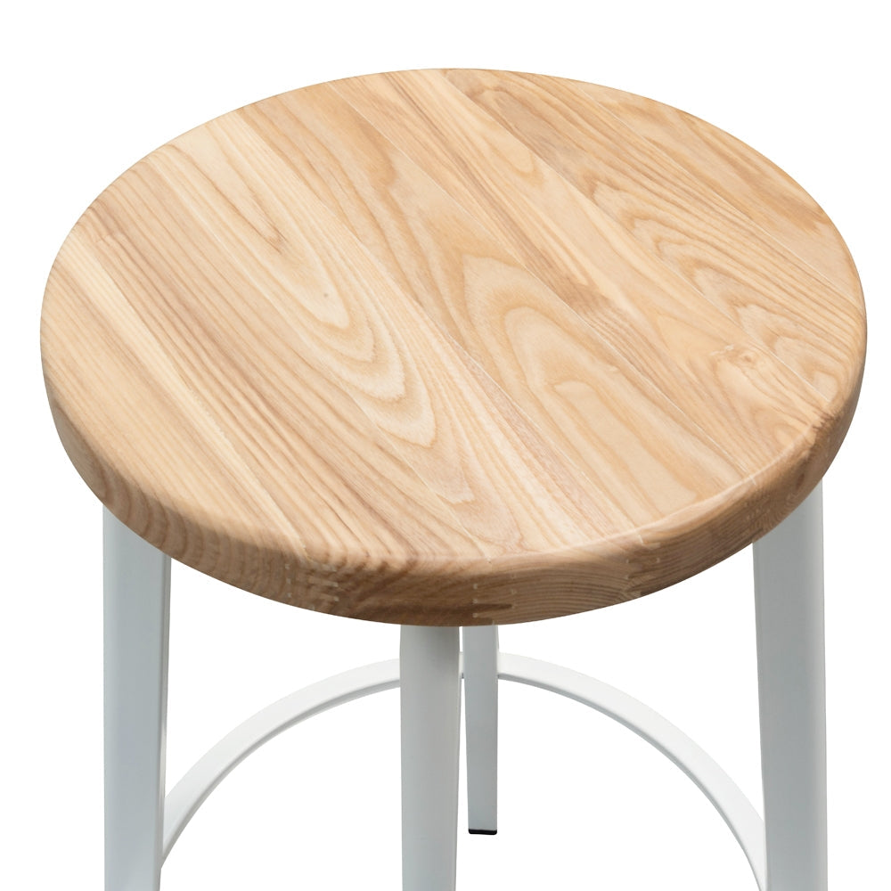 White Frame Bar Stool with Natural Timber Seat (65cm)