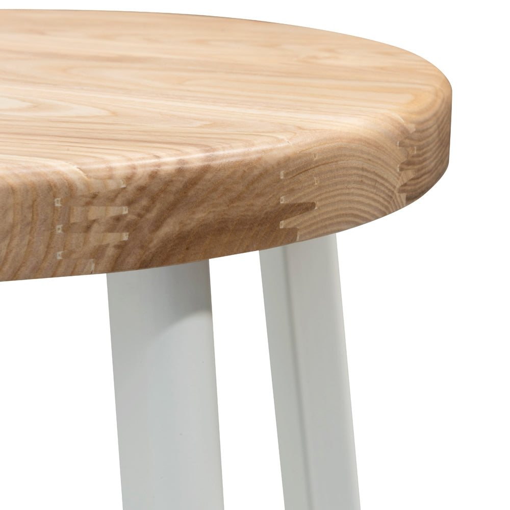 White Frame Bar Stool with Natural Timber Seat (65cm)