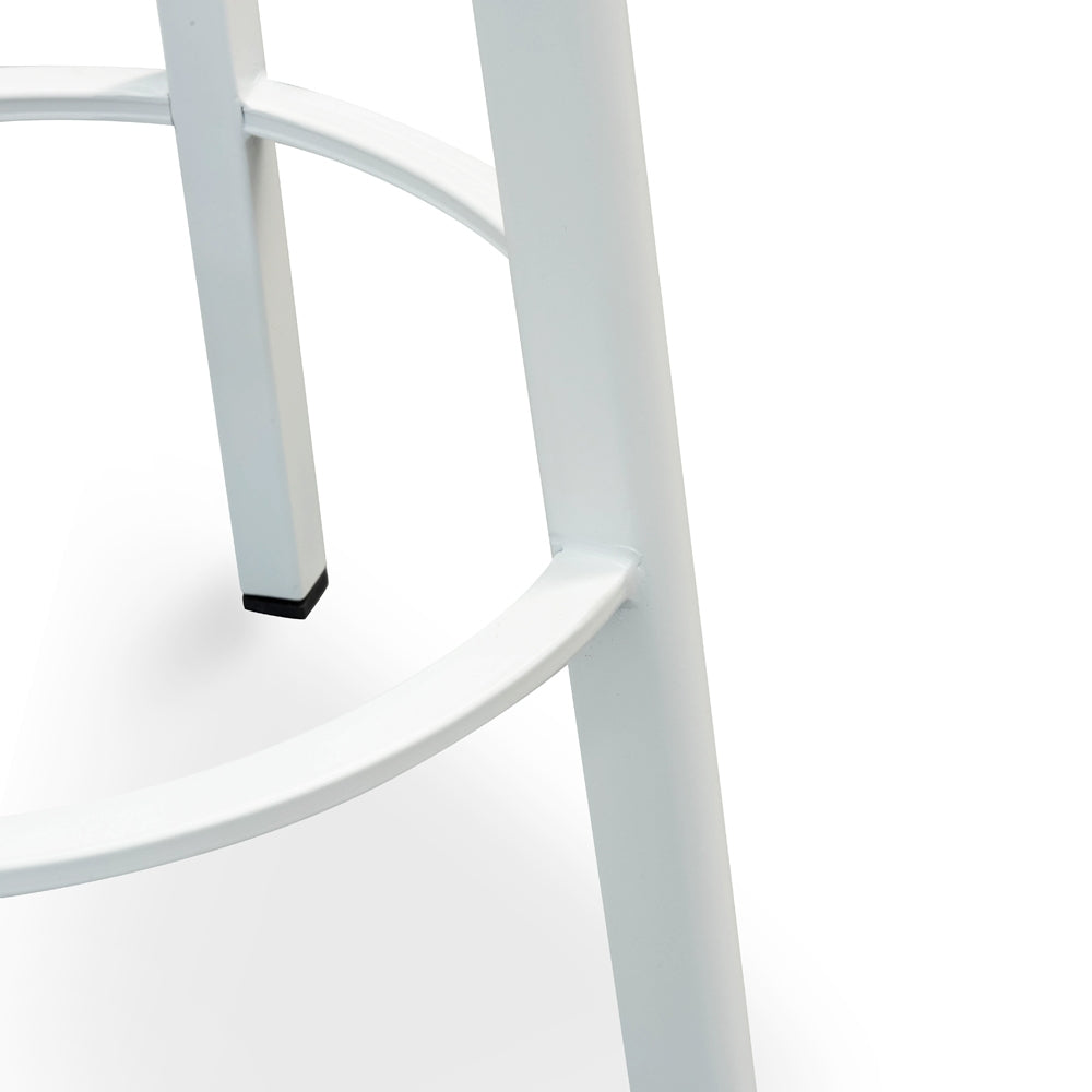 White Frame Bar Stool with Natural Timber Seat (65cm)