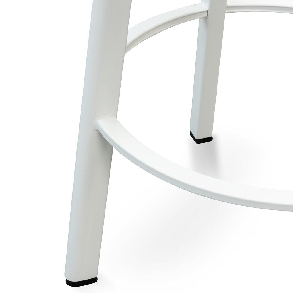 White Frame Bar Stool with Natural Timber Seat (65cm)