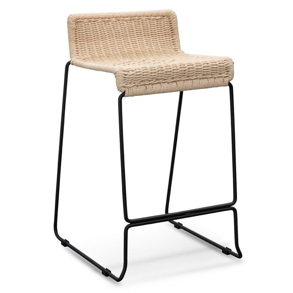 Black Frame Bar Stool with Natural Cord Seat