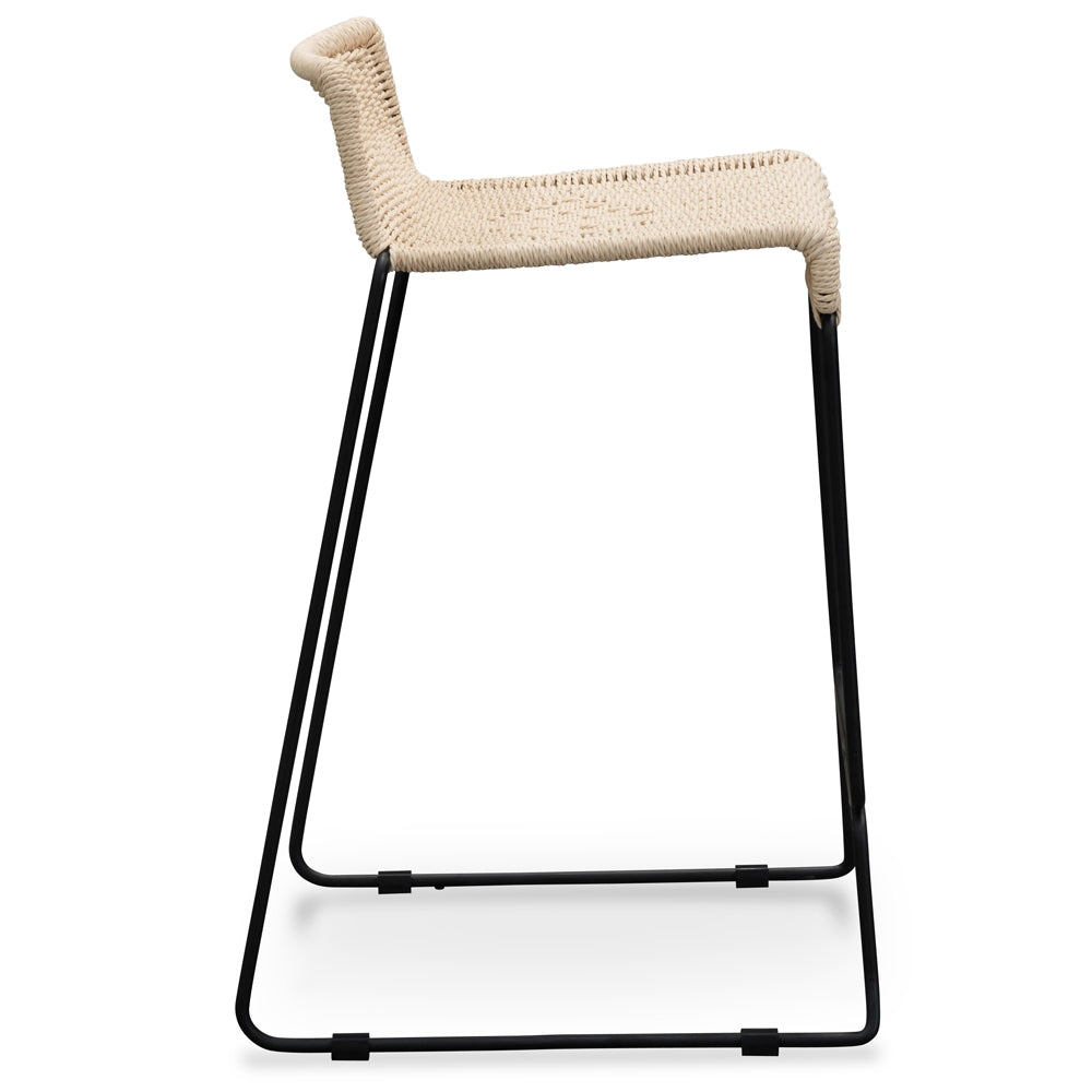 Black Frame Bar Stool with Natural Cord Seat