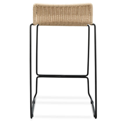 Black Frame Bar Stool with Natural Cord Seat