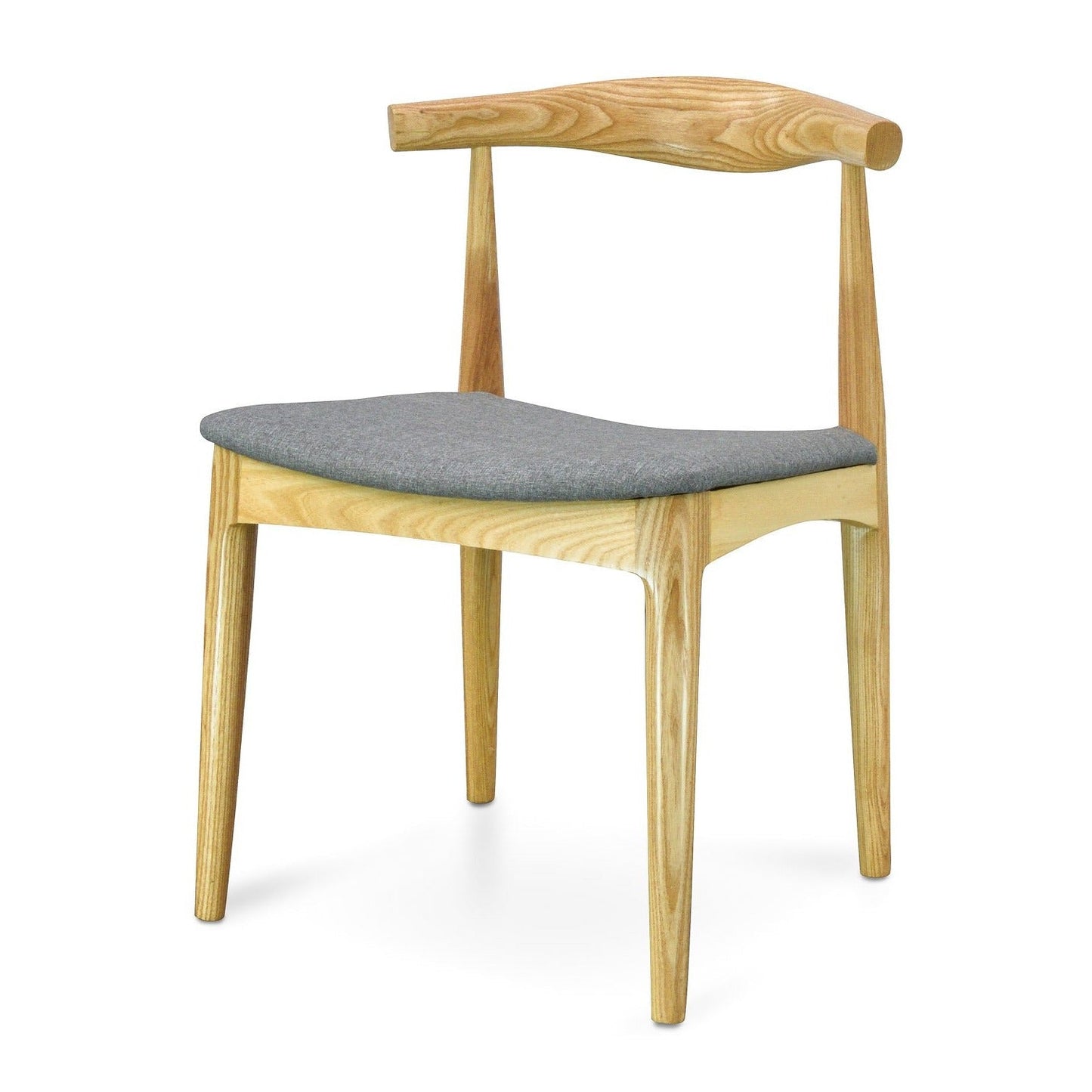 Elbow Dining Chair - Natural with Light Grey Fabric Seat