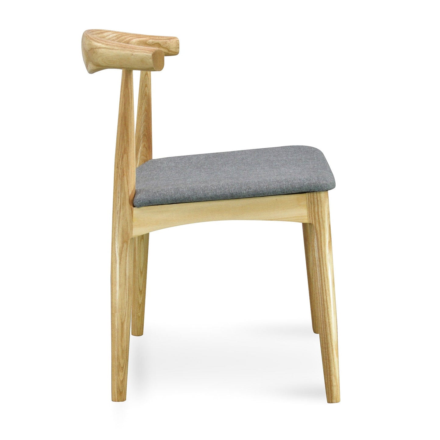 Elbow Dining Chair - Natural with Light Grey Fabric Seat