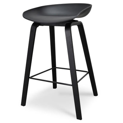 Black Frame Bar Stool with Black Plastic Seat (65cm)