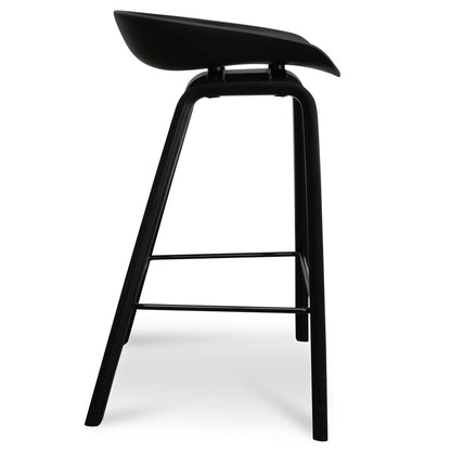 Black Frame Bar Stool with Black Plastic Seat (65cm)