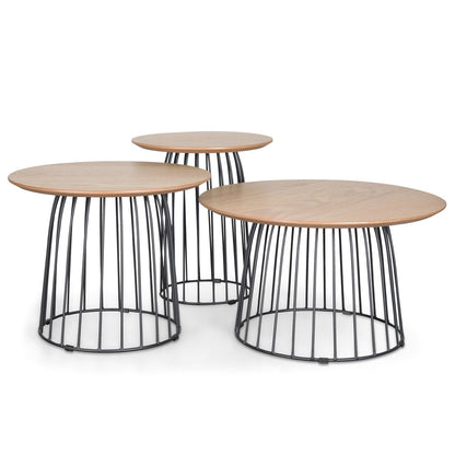 Natural Side Table Set with Black Base