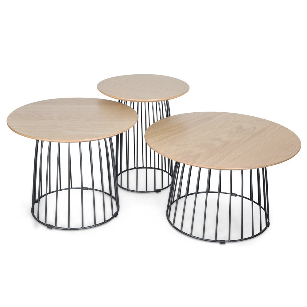 Natural Side Table Set with Black Base