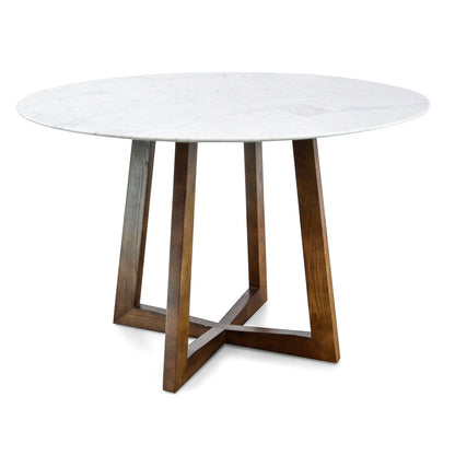 Round Marble Dining Table - 1.15m Dark Brown Base