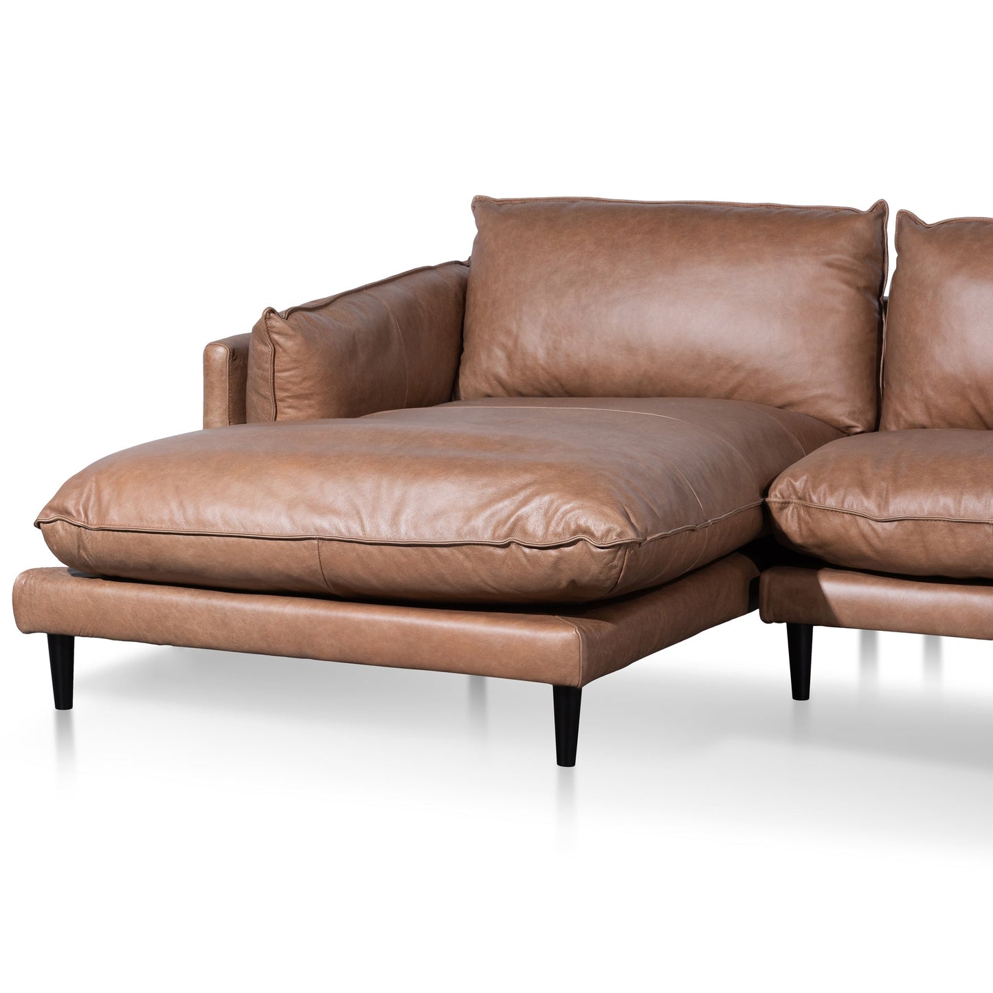 Four-Seater Left Chaise Leather Sofa - Saddle Brown