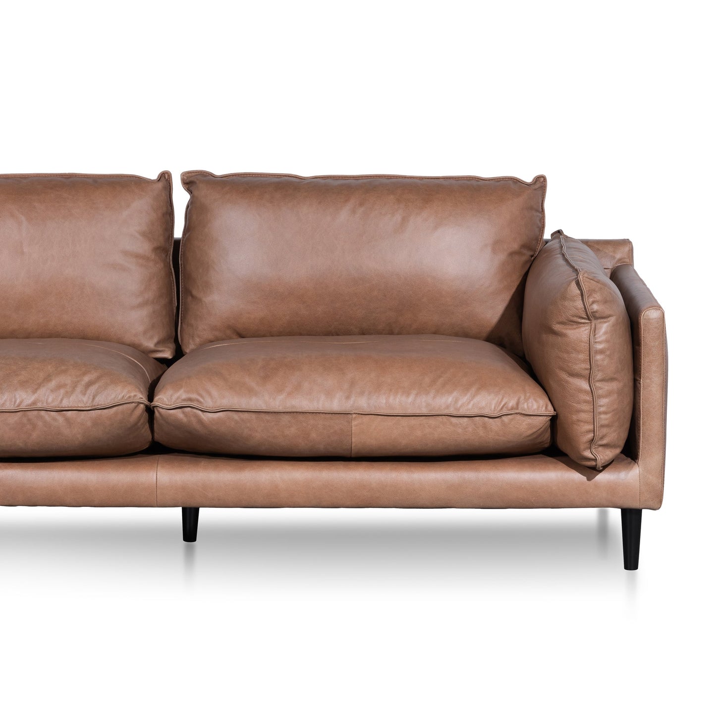 Four-Seater Left Chaise Leather Sofa - Saddle Brown