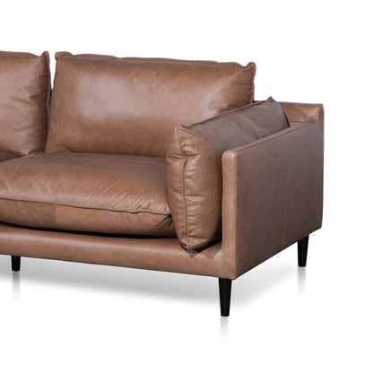 Four-Seater Left Chaise Leather Sofa - Saddle Brown