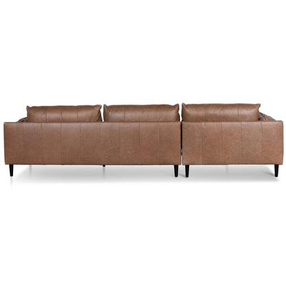 Four-Seater Left Chaise Leather Sofa - Saddle Brown