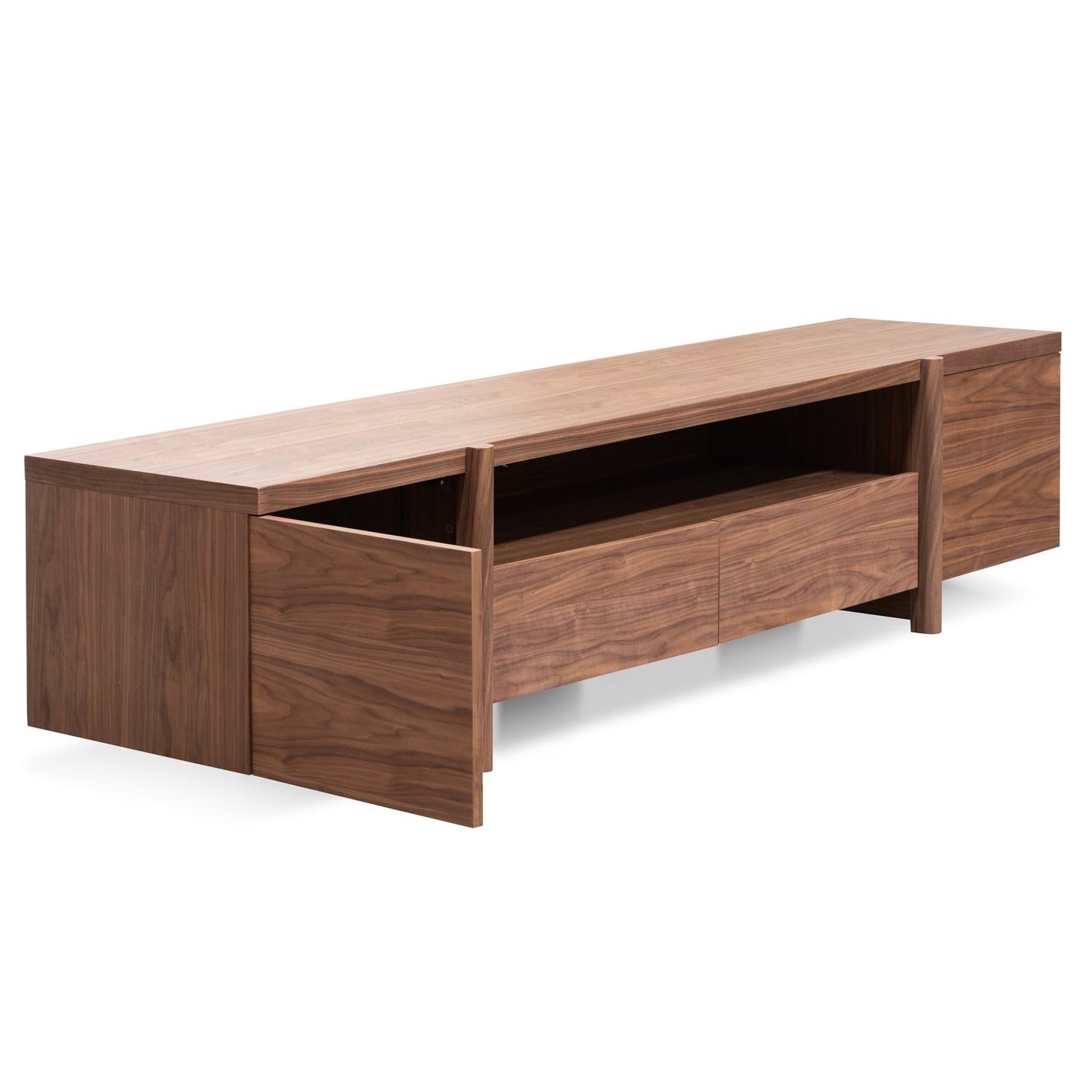 Lowline Walnut Entertainment TV Unit with Timber Legs  -  2.1m