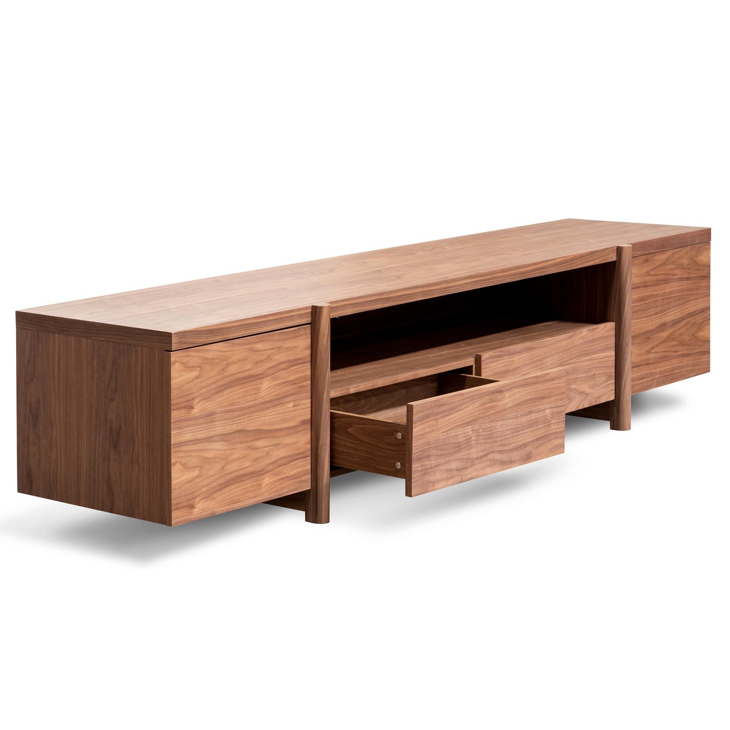 Lowline Walnut Entertainment TV Unit with Timber Legs  -  2.1m