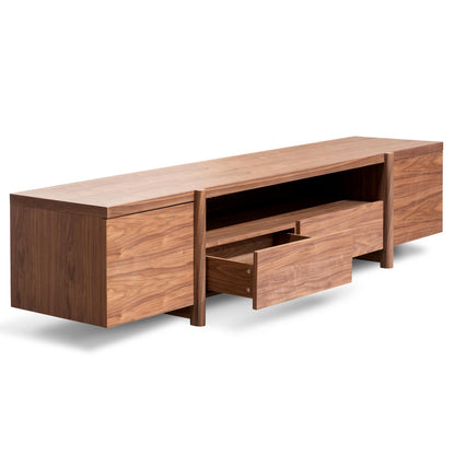 Lowline Walnut Entertainment TV Unit with Timber Legs  -  2.1m