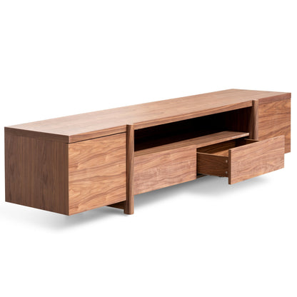 Lowline Walnut Entertainment TV Unit with Timber Legs  -  2.1m