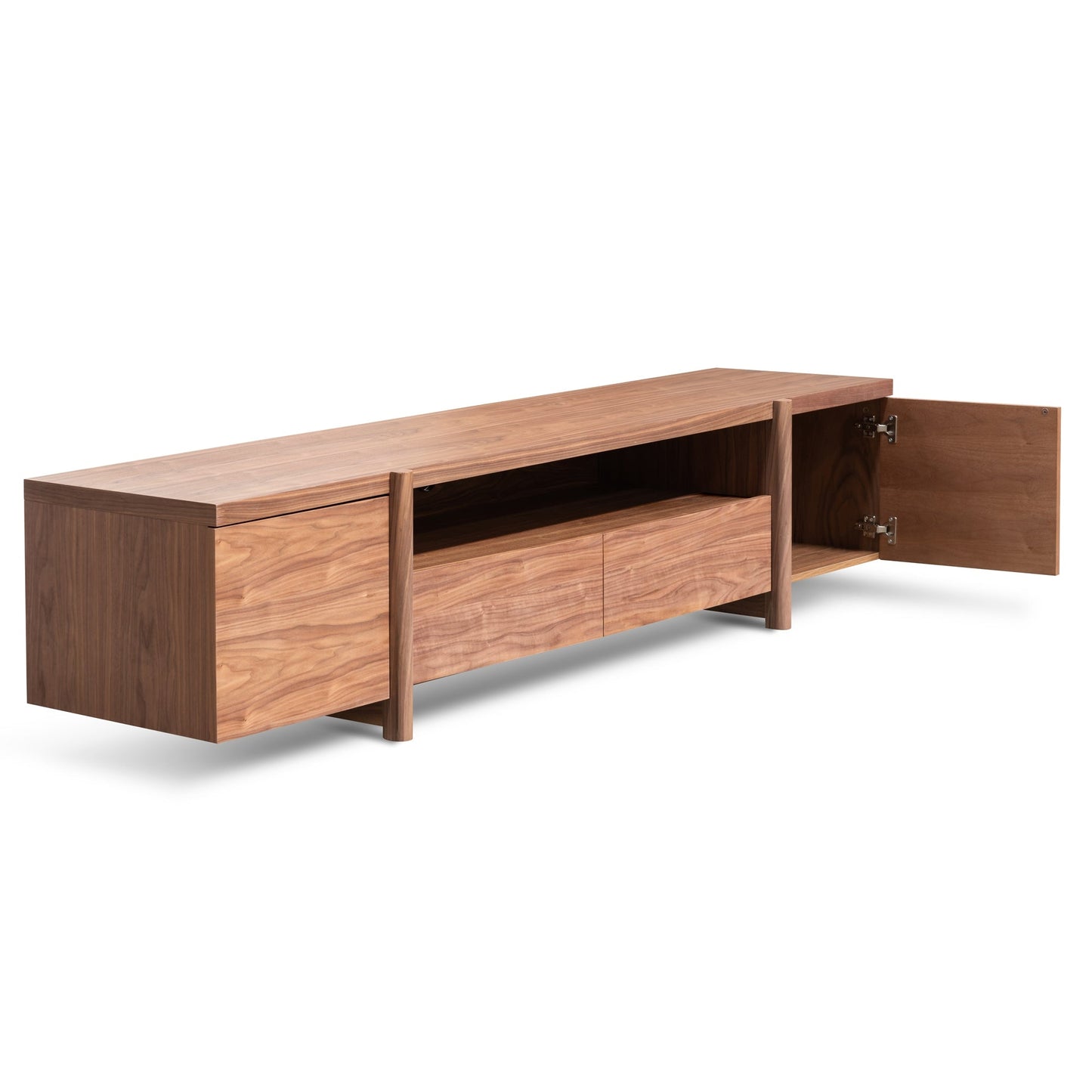 Lowline Walnut Entertainment TV Unit with Timber Legs  -  2.1m